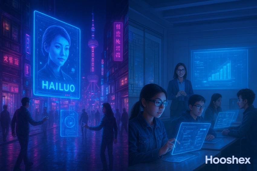نمونههای استفاده Hailuo در تبلیغات دیجیتال و آموزش هوشمند با فناوری هولوگرافیک در شانگهای