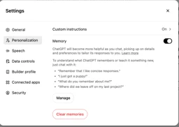 گزینهها برای بهروزرسانی حافظه و افزودن دستورالعملهای سفارشی در ChatGPT