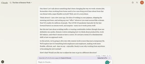 پاسخ Claude به یکی از پرامپتهای من